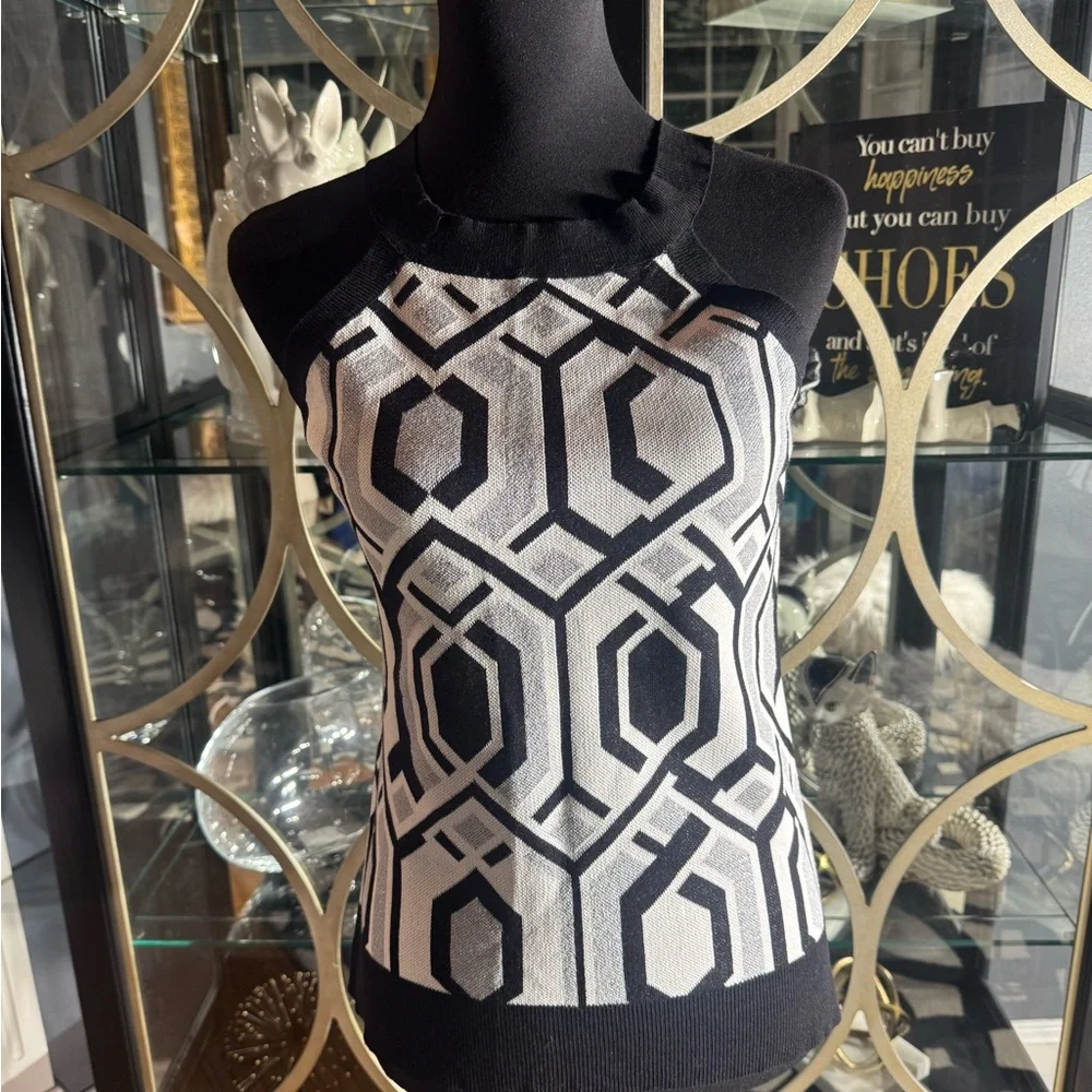 INC International Concepts Black and White Graphic Tank Top - Picture 1 of 6